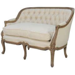 Louis XV Style Walnut Settee Upholstered in Linen