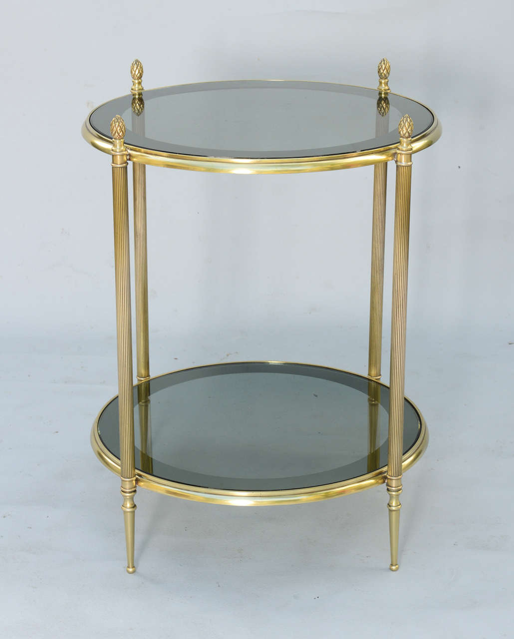 Pair of Maison Jansen End Tables with Original Mirror-Bordered Smoked Glass Tops