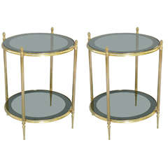 Pair of Maison Jansen End Tables with Original Mirror-Bordered Smoked Glass Tops