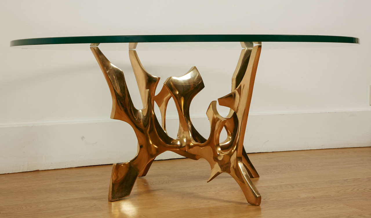 Polished Circular Coffee Table by Fred Brouard, 1970s