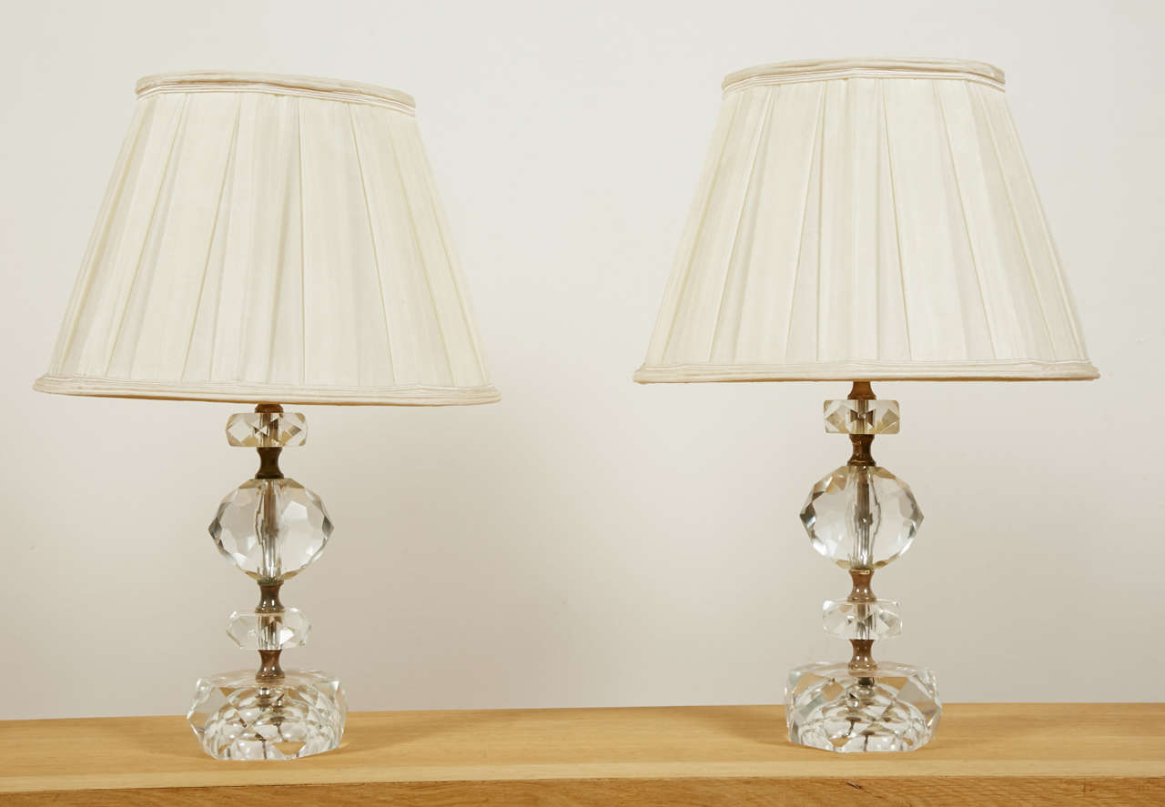 Pair of Cut Glass Table Lamps, France, 1950s For Sale 1