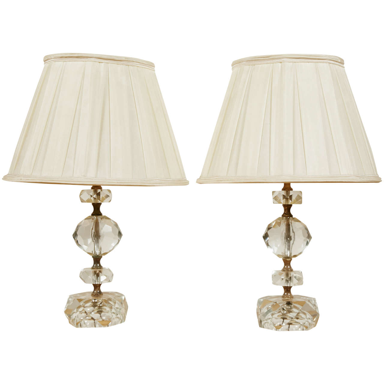 Pair of Cut Glass Table Lamps, France, 1950s For Sale