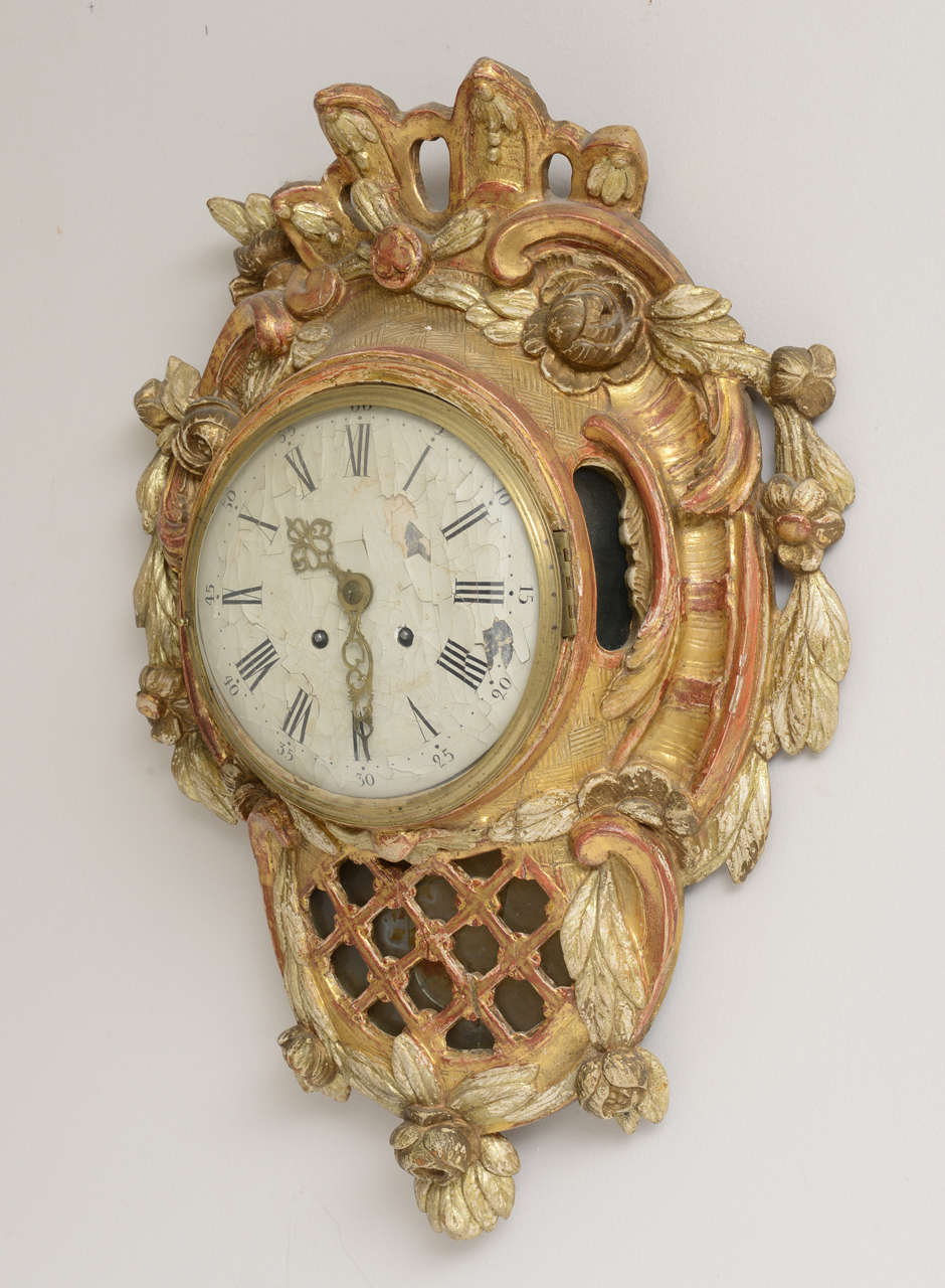 Gustavian Swedish Giltwood Wall Clock, Late 18th Century For Sale