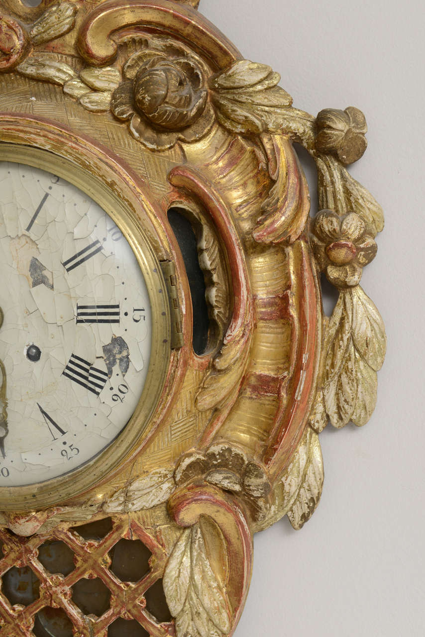 Swedish Giltwood Wall Clock, Late 18th Century For Sale 1