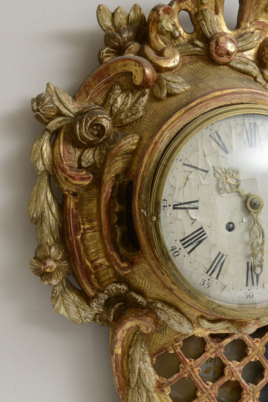 Swedish Giltwood Wall Clock, Late 18th Century For Sale 3