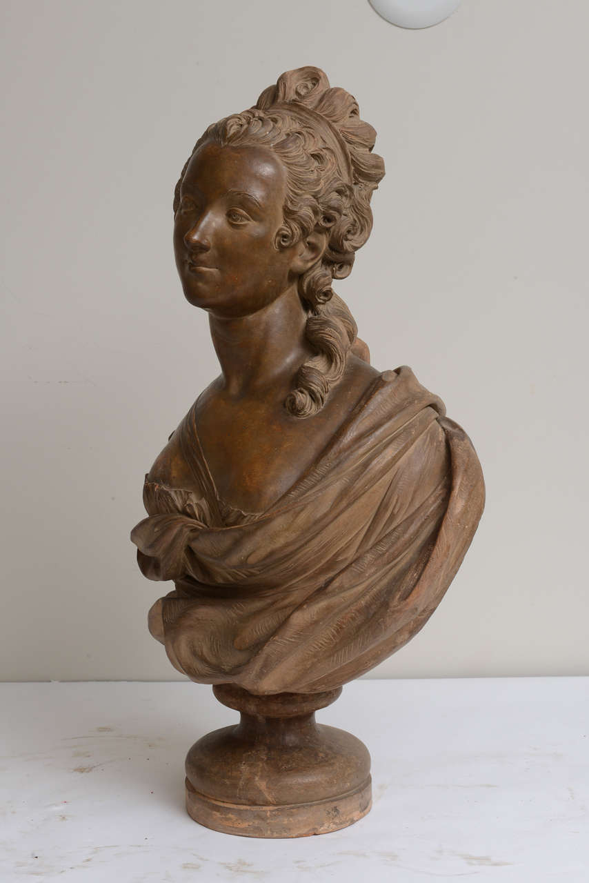 French Terracotta Bust of a Lady, 19th Century In Good Condition For Sale In West Palm Beach, FL