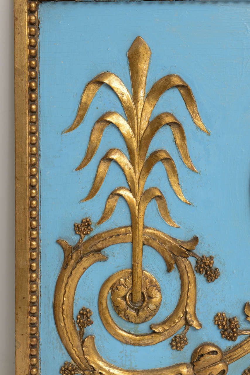 18th Century and Earlier Swedish Carved Relief in Blue and Gilt Rectangular Over Door Panel, 1800s For Sale