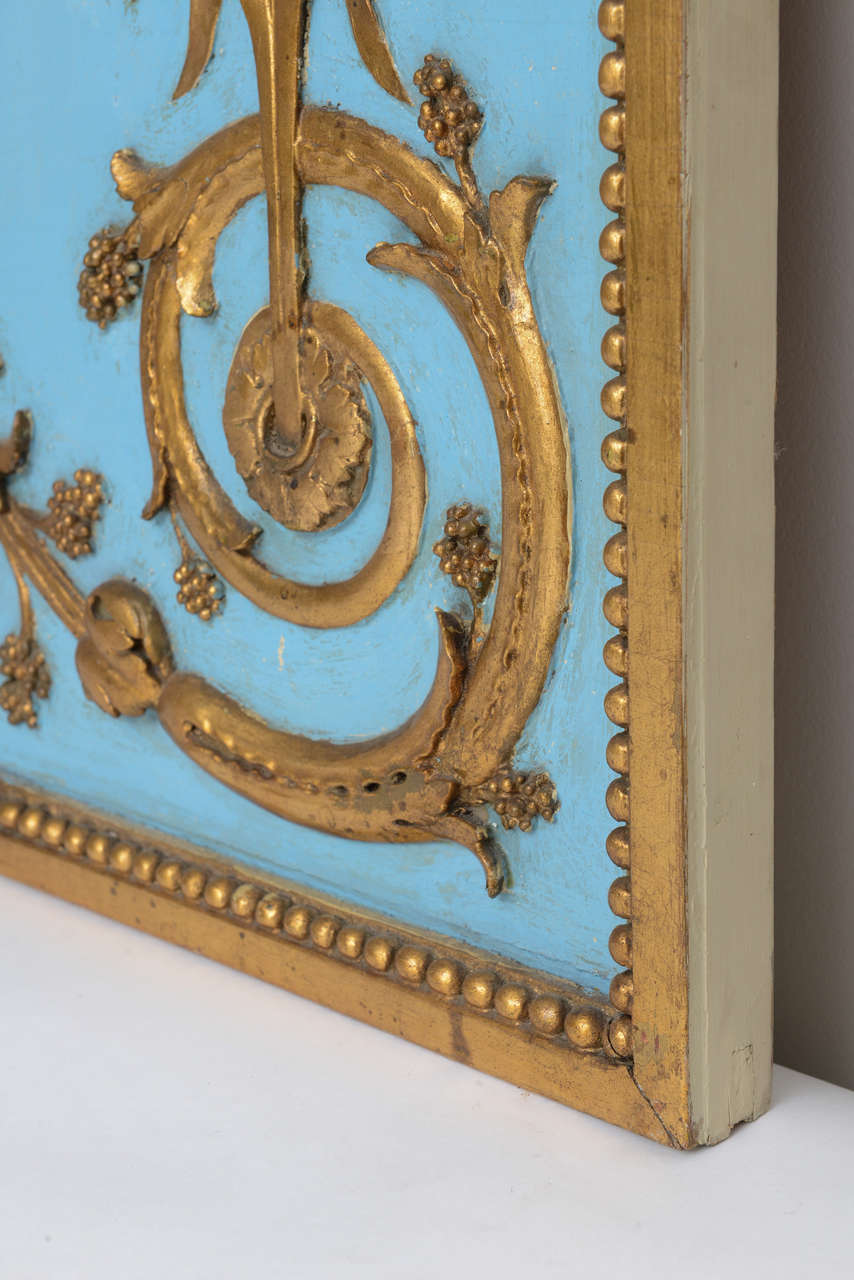 Swedish Carved Relief in Blue and Gilt Rectangular Over Door Panel, 1800s For Sale 2