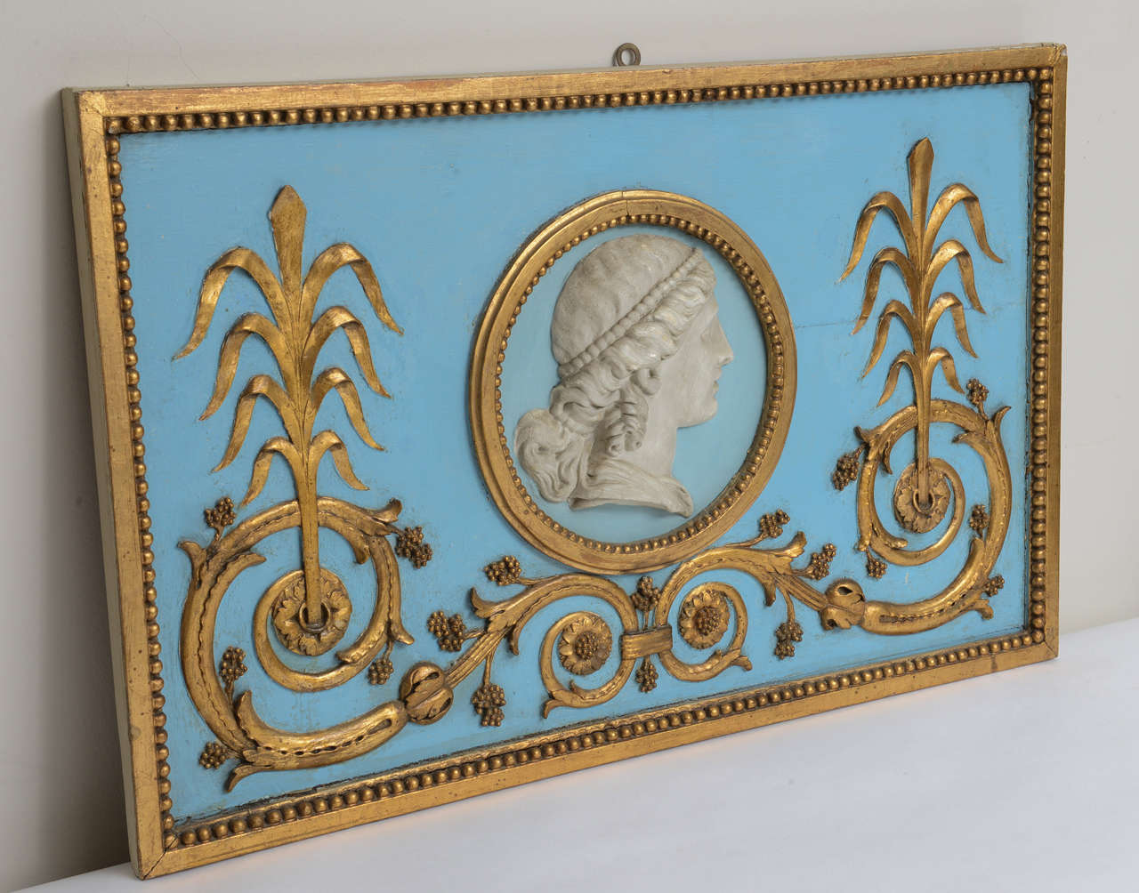 Swedish Carved Relief in Blue and Gilt Rectangular Over Door Panel, 1800s For Sale 3
