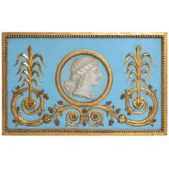 Antique Swedish Carved Relief in Blue and Gilt Rectangular Over Door Panel, 1800s