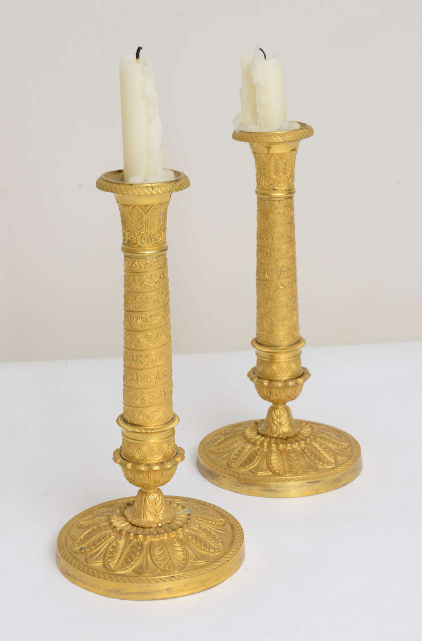 Pair of  French Empire Gilt Bronze and Bronze Dore Candlesticks, 1800s For Sale 2