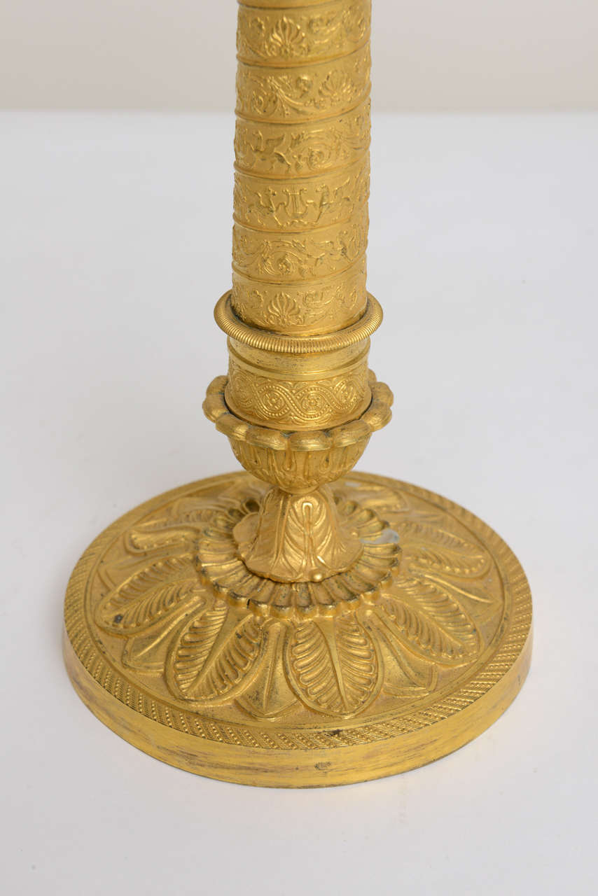 Pair of  French Empire Gilt Bronze and Bronze Dore Candlesticks, 1800s For Sale 3
