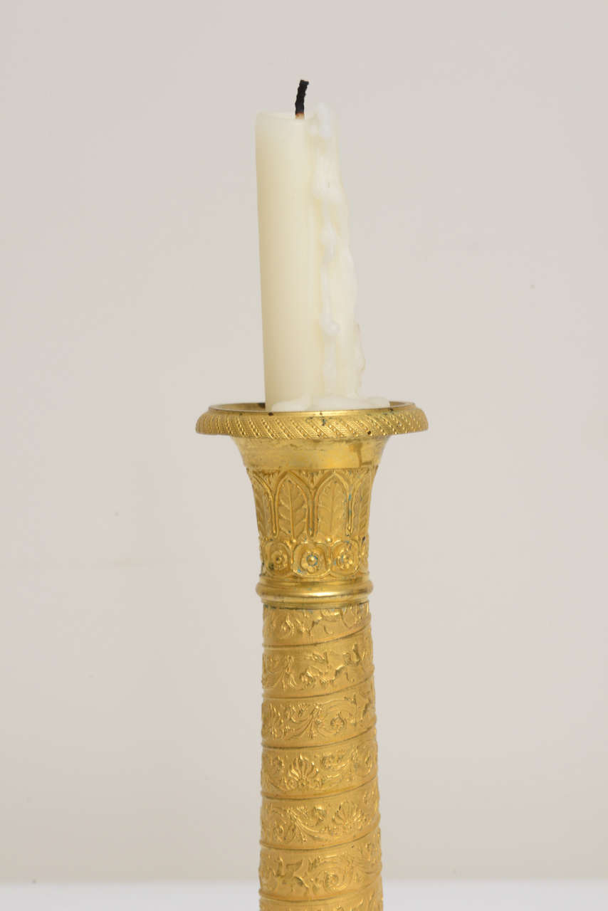 Pair of  French Empire Gilt Bronze and Bronze Dore Candlesticks, 1800s For Sale 4