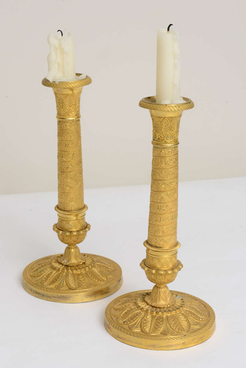 Pair of  French Empire Gilt Bronze and Bronze Dore Candlesticks, 1800s For Sale 6