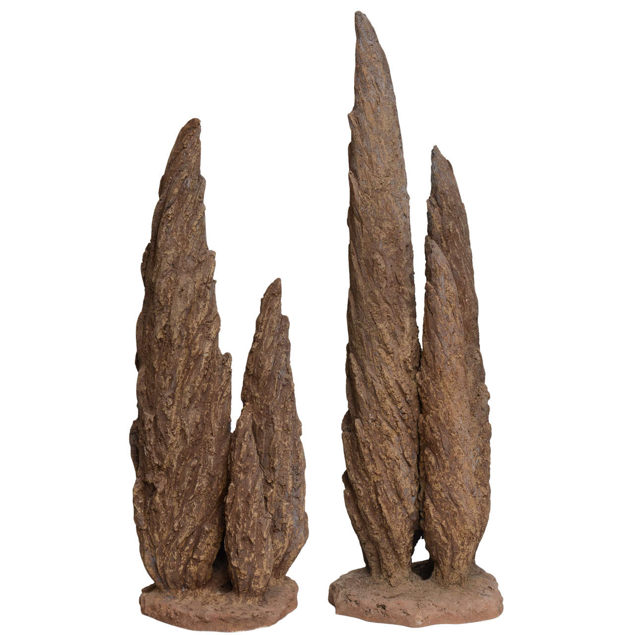 Pair of French Cypress Tree Terracotta Sculptures For Sale