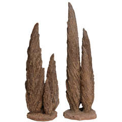 Pair of French Cypress Tree Terracotta Sculptures