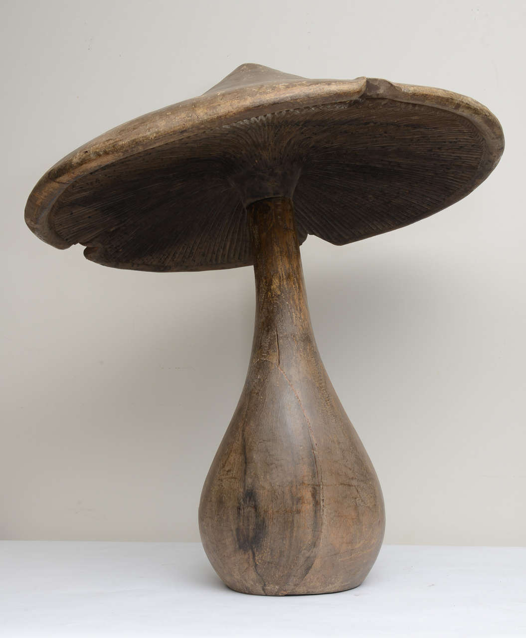 Large Early 20th Century French Hand Carved Wooden Mushroom Sculpture