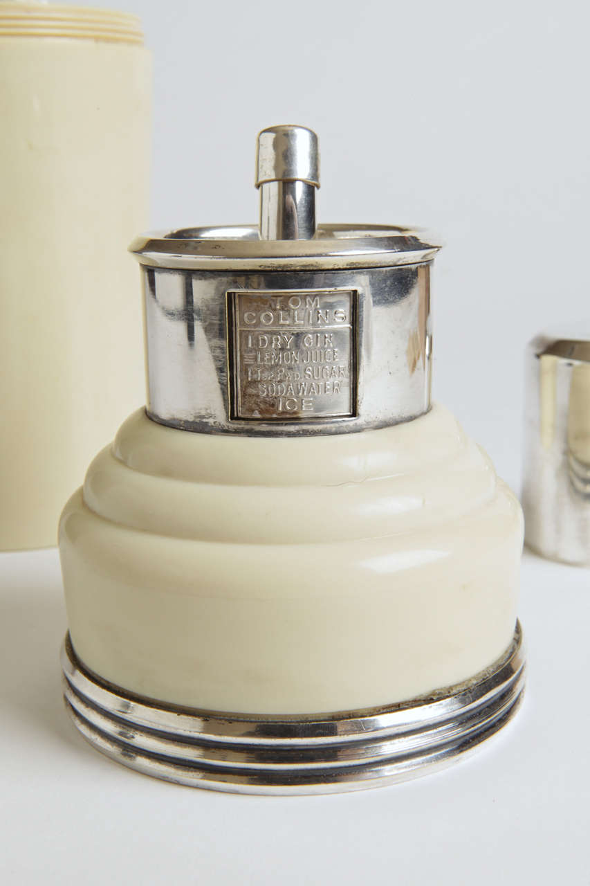 Master Incolor Catalin And Silver Plate Art Deco Cocktail Shakers For Sale 1