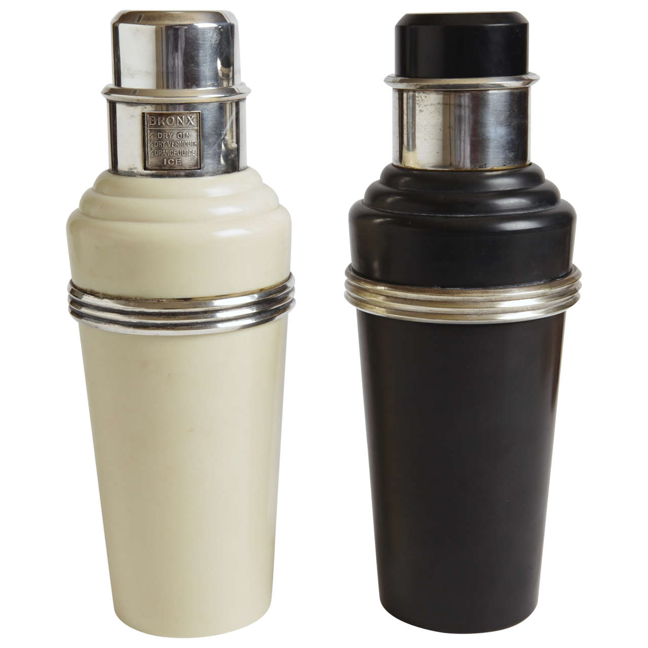 Master Incolor Catalin And Silver Plate Art Deco Cocktail Shakers For Sale
