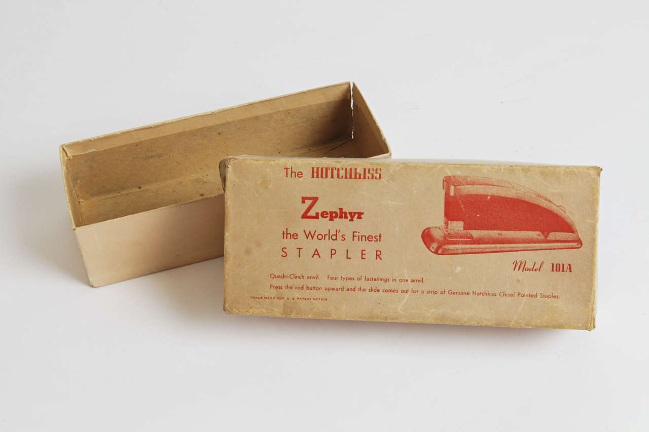Art Deco Rare Zephyr Hotchkiss Stapler by Robert Heller with Original Box and Insert For Sale