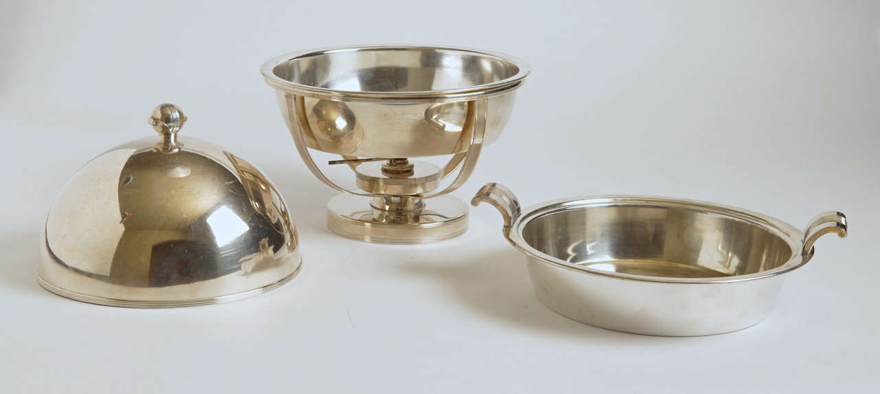 American Machine Age Art Deco Chafing Set, Lurelle Guild for International Silver  Rare For Sale