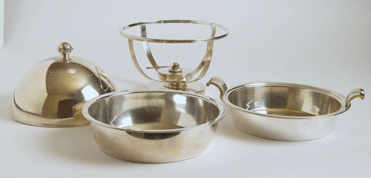 Machine Age Art Deco Chafing Set, Lurelle Guild for International Silver  Rare In Good Condition For Sale In Dallas, TX