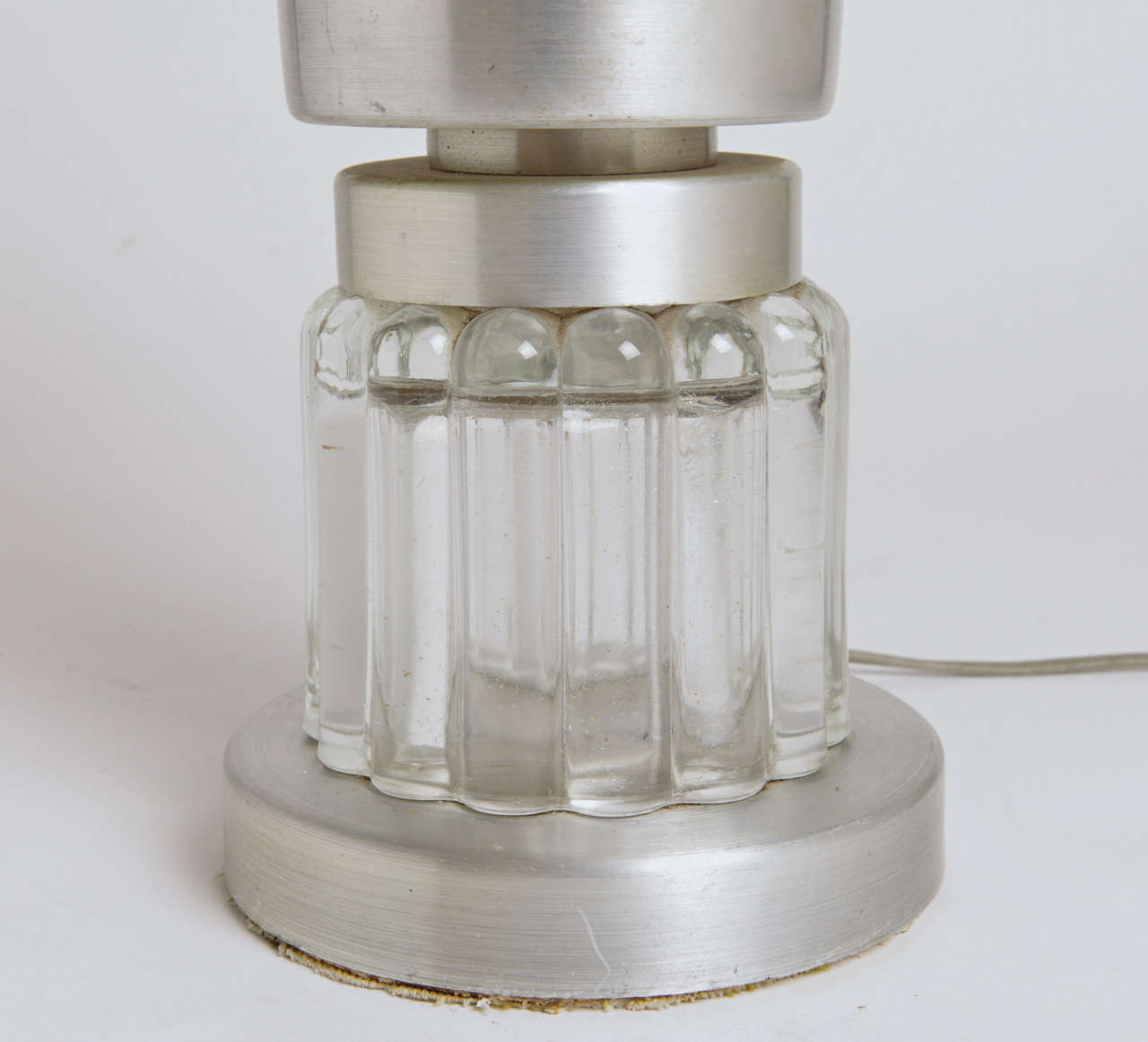 American Machine Age Russel Wright Style Art Deco Spun Aluminum and Glass Lamp