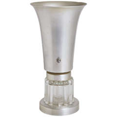Machine Age Russel Wright Style Art Deco Spun Aluminum and Glass Lamp 9