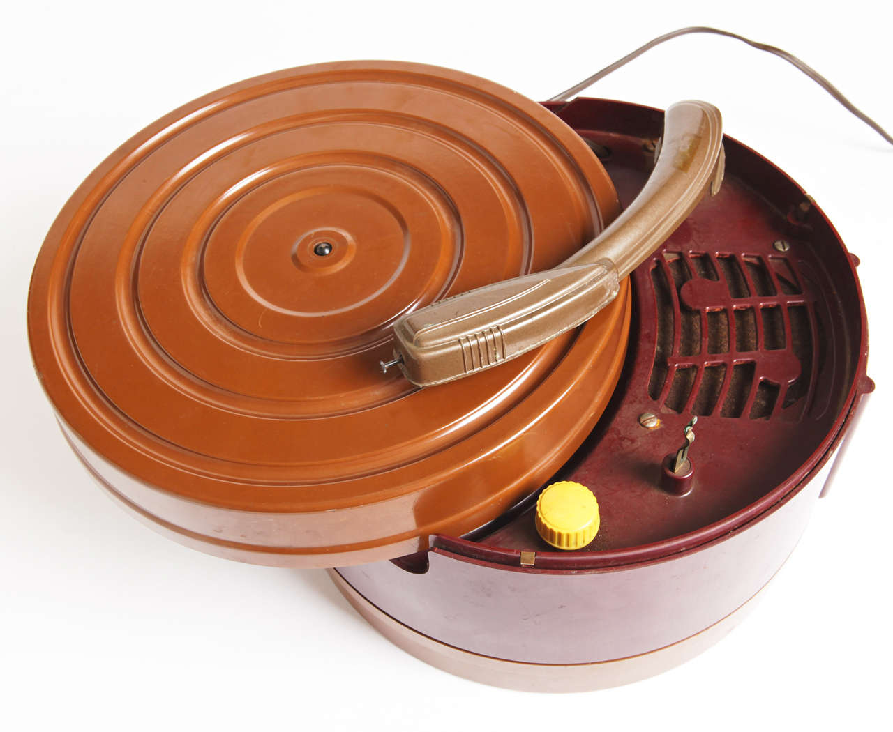 Enameled Mid-Century Catalin Bakelite Self-Contained Portable Record Player With Storage For Sale