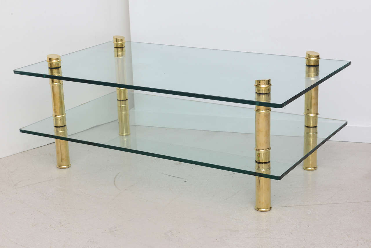 Vintage two tiered brass faux bamboo coffee table.