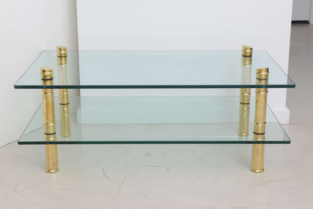 Hollywood Regency Brass Faux Bamboo Coffee Table For Sale