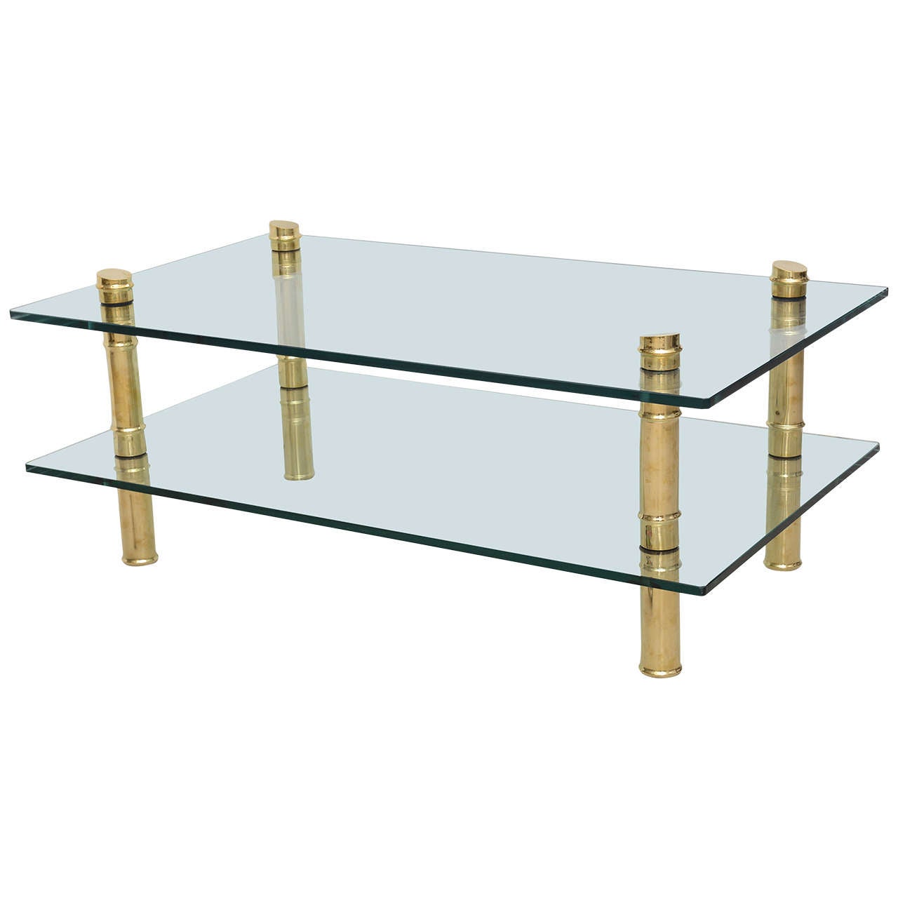 Brass Faux Bamboo Coffee Table For Sale