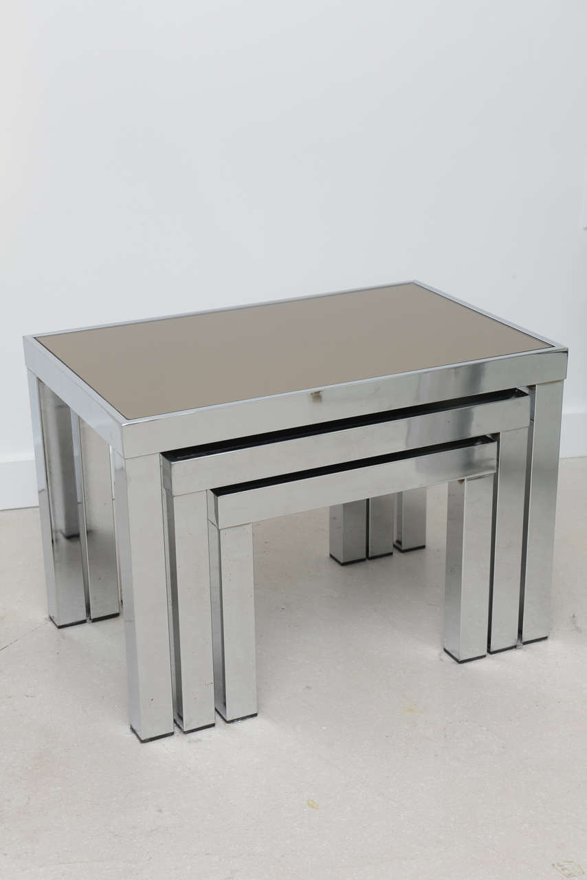 Chrome Vintage Trio of Nesting Tables For Sale
