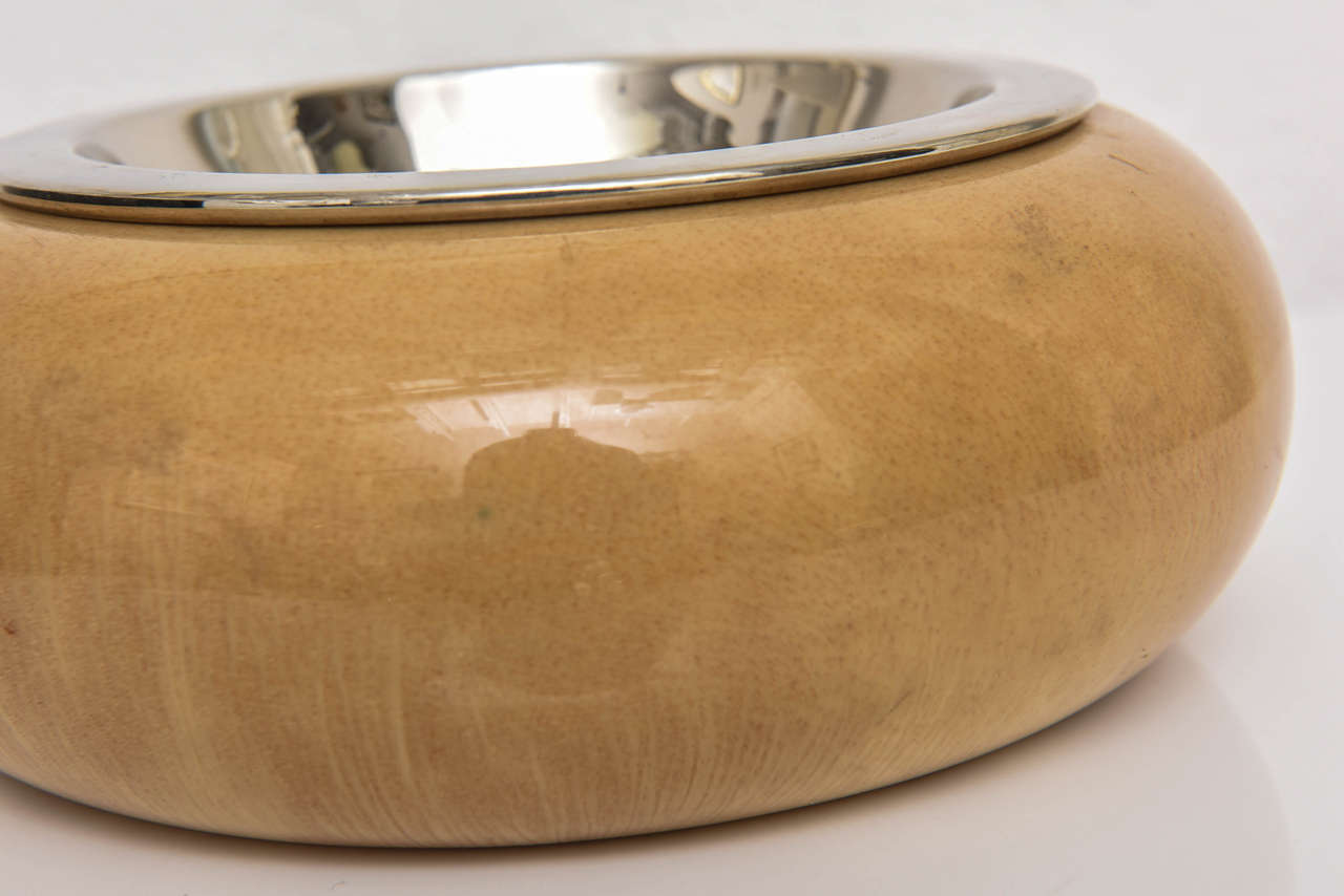 Aldo Tura Bowl in Goatskin and Polished Nickel In Good Condition In West Palm Beach, FL