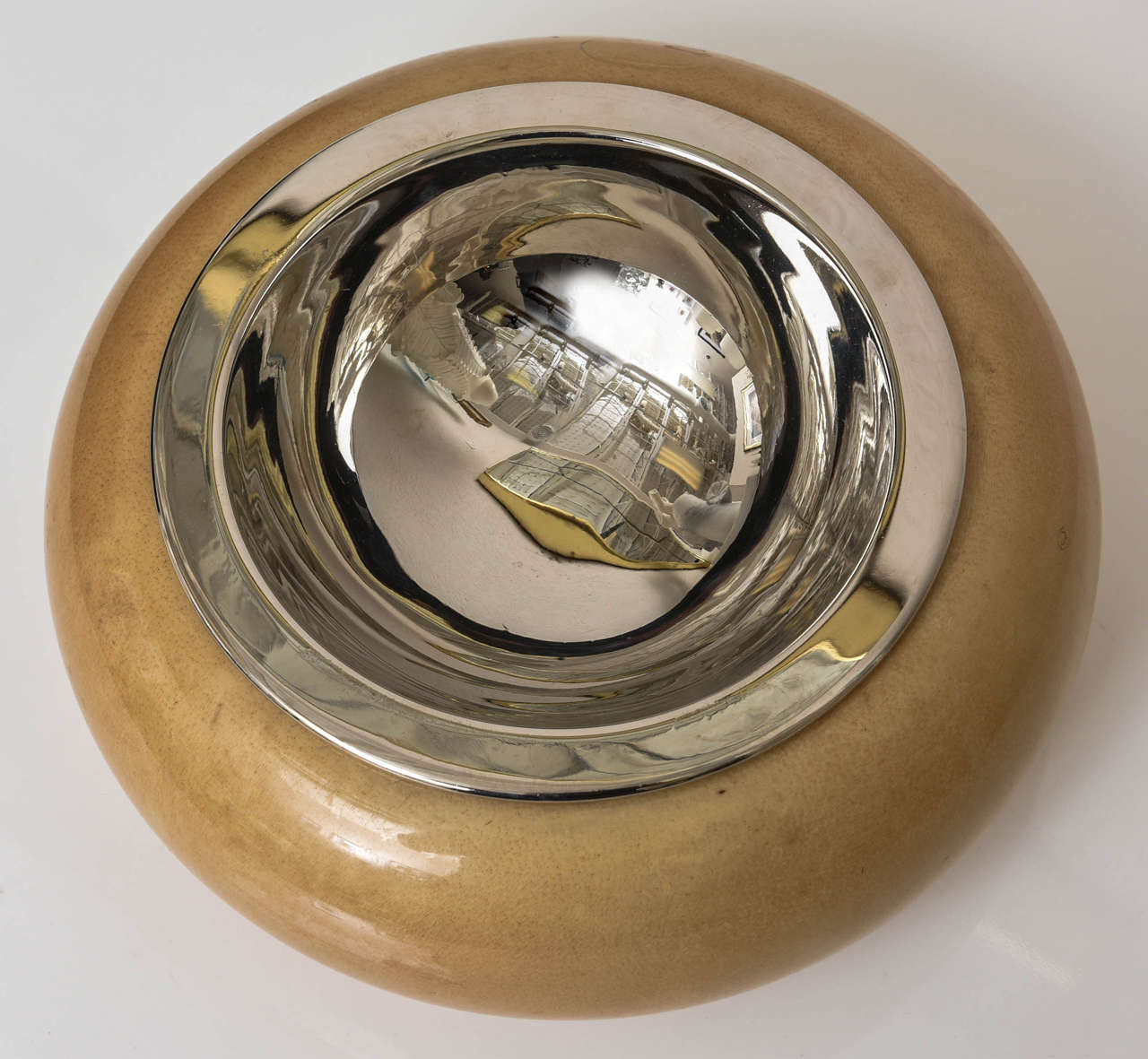 20th Century Aldo Tura Bowl in Goatskin and Polished Nickel