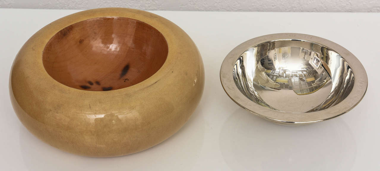Aldo Tura Bowl in Goatskin and Polished Nickel 1