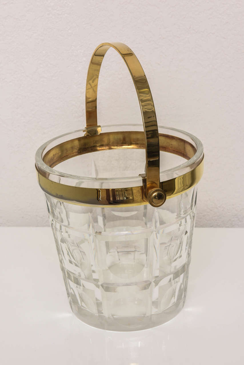 Hollywood Regency Cut Crystal and Brass Ice Bucket