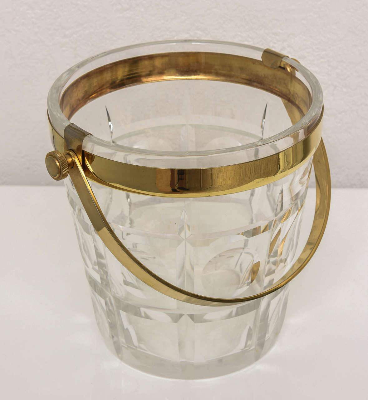 Hand-Crafted Cut Crystal and Brass Ice Bucket