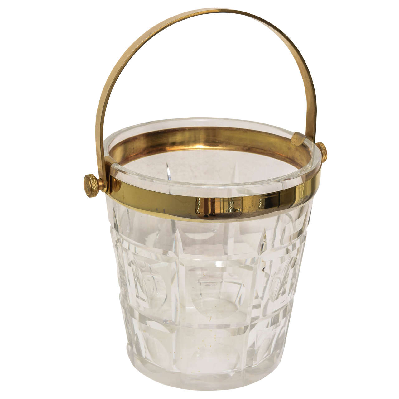Cut Crystal and Brass Ice Bucket