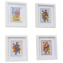 Set of Four Framed Glass Plates with Playing Card Motifs:  Dorothy Thorpe