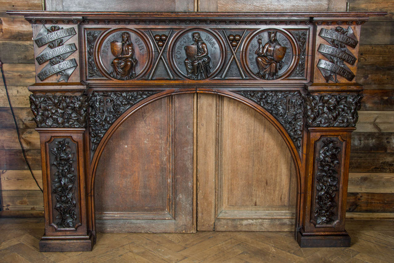 Neo-Gothic Late Victorian Carved Oak Fire Surround