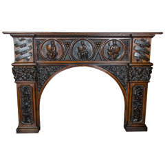 Antique Neo-Gothic Late Victorian Carved Oak Fire Surround