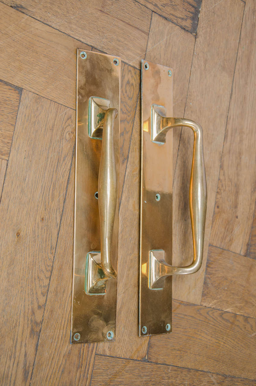 British Five Pairs of Antique Brass Door Pull Handles For Sale