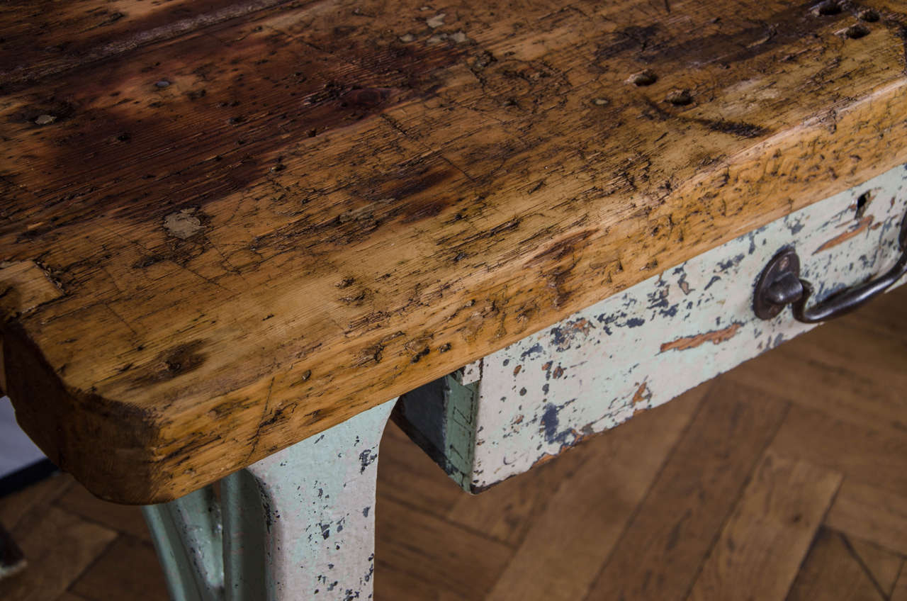 Large Vintage Industrial Cast Iron and Timber Table In Good Condition In London, GB