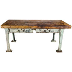 Large Vintage Industrial Cast Iron and Timber Table