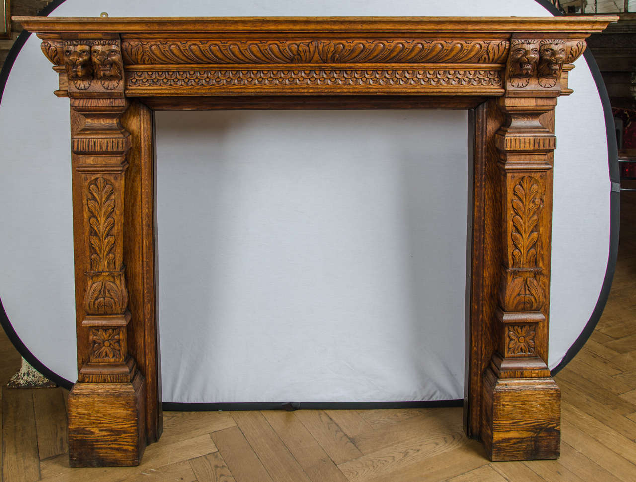 Antique Renaissance Revival Oak Fire Surround