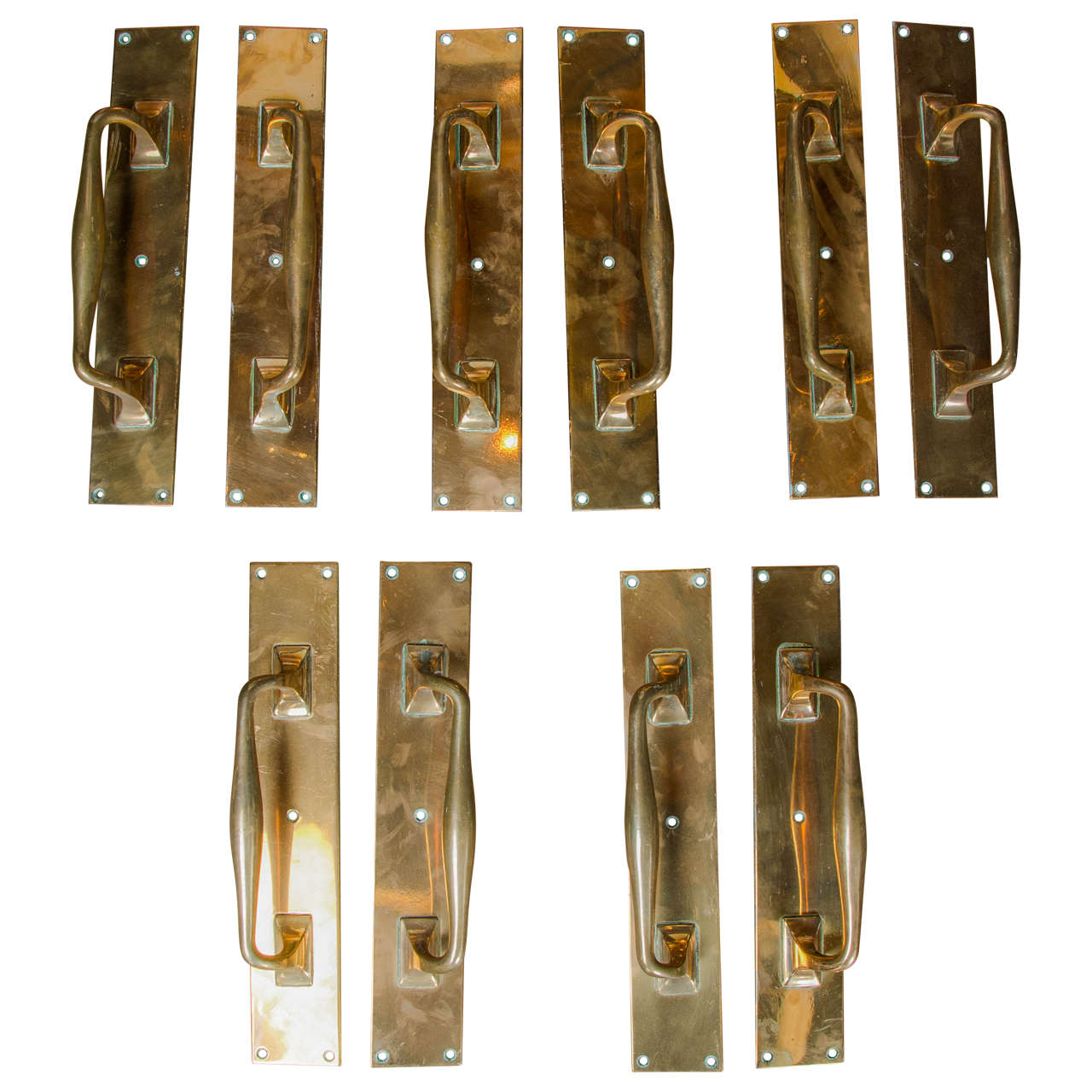 Five Pairs of Antique Brass Door Pull Handles at 1stdibs