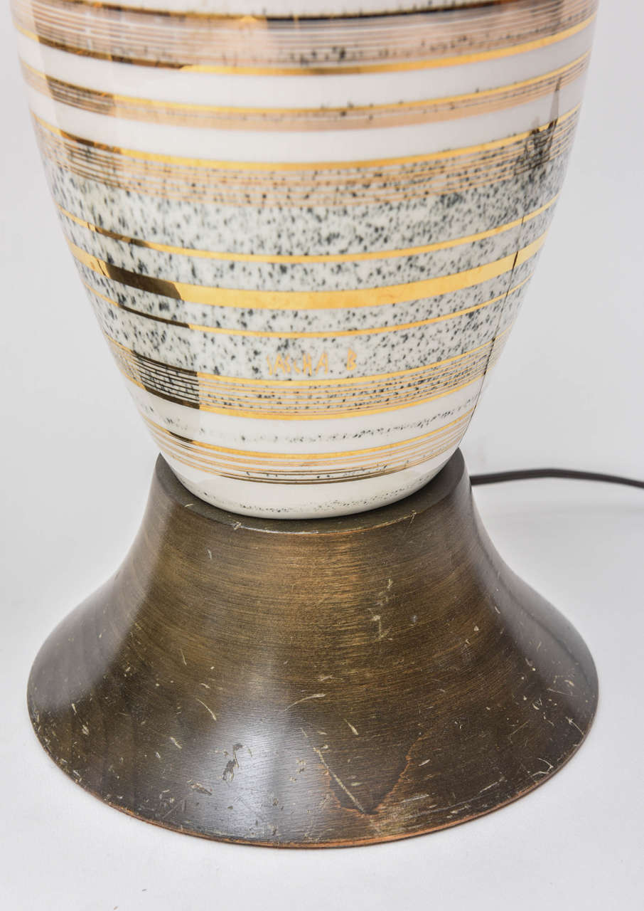 American Sascha Brastoff Gold Pin Striped Table Lamps - Pair