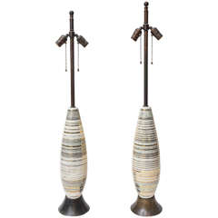 Sascha Brastoff Gold Pin Striped Table Lamps - Pair