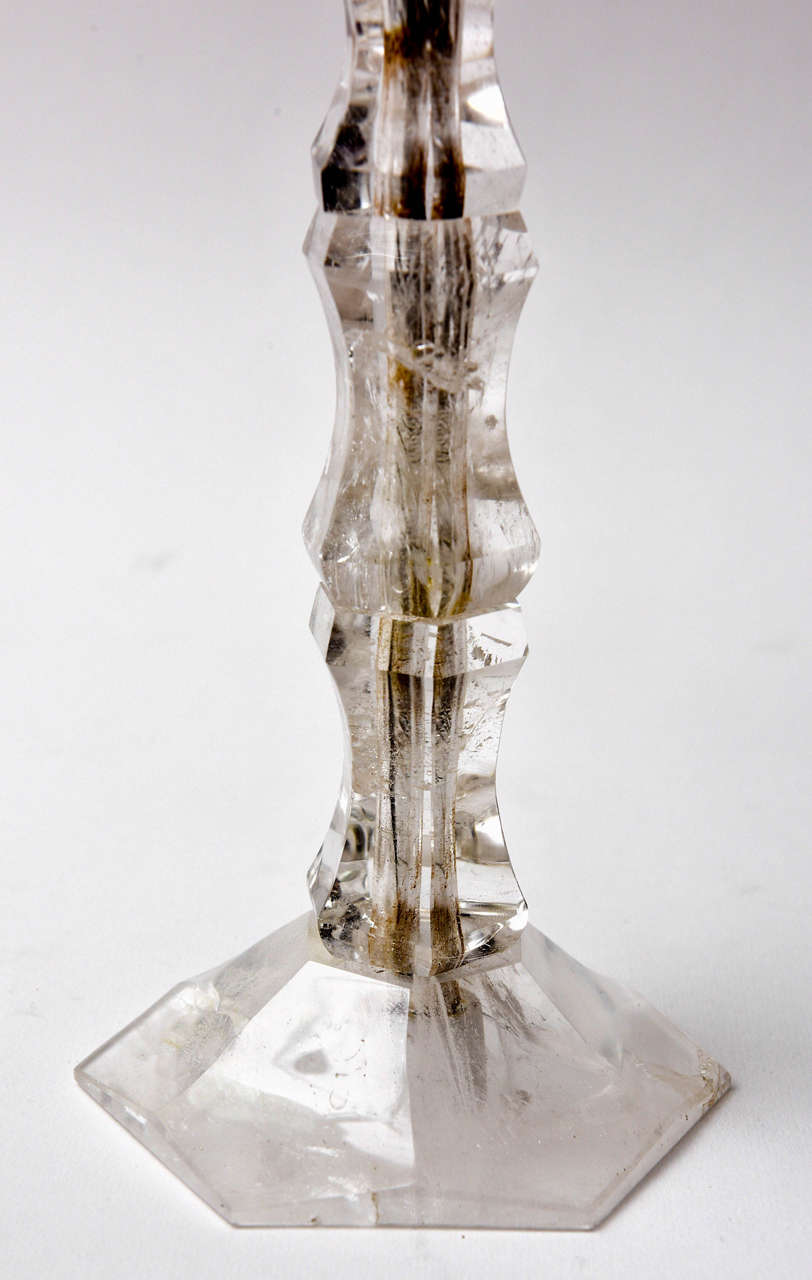 Art déco Paire de chandeliers en cristal de roche Art Déco Période France  en vente